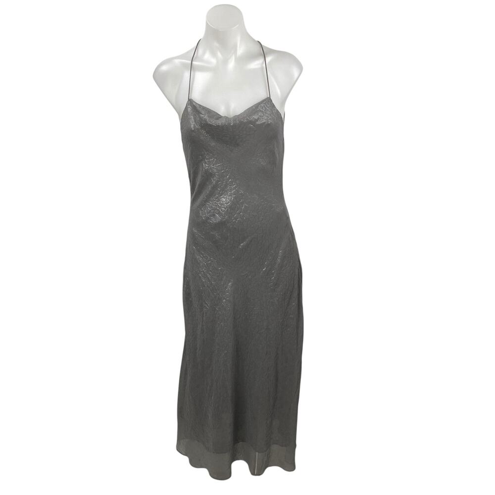 Silence and Noise Brona Bias Women's Silver Cowl Neck Midi Bodycon Slip Dress S